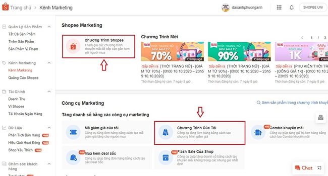 Tạo CTKM của Shopee